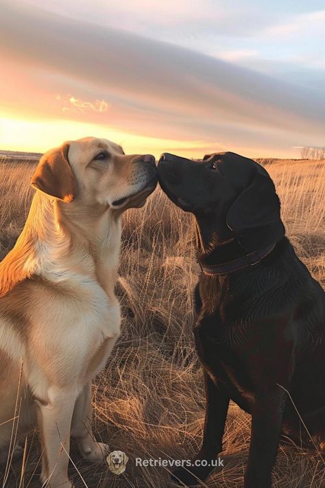 As the sun kisses the horizon, these two Labradors share a tender moment that melts our hearts. 💕 It's a Labrador love story set against a stunning sunset — one black, one blonde, both beautiful. Perfect for fans of #LabradorRetriever, #DogLove, and #SunsetScenes. Capture the essence of canine companionship and the beauty of nature all in one frame. 🌄🐕‍🦺 #LabLovers #GoldenHourDogs #PuppyLove #TwilightPaws Golden Lab, Golden Lab Aesthetic, Aesthetic Labrador, Black Lab And Golden Retriever, Labrador Astetic, Chocolate Lab And Golden Retriever, Lab Pitbull Mix Puppy, Black Labrador Dog Wallpaper, Black Golden Retriever