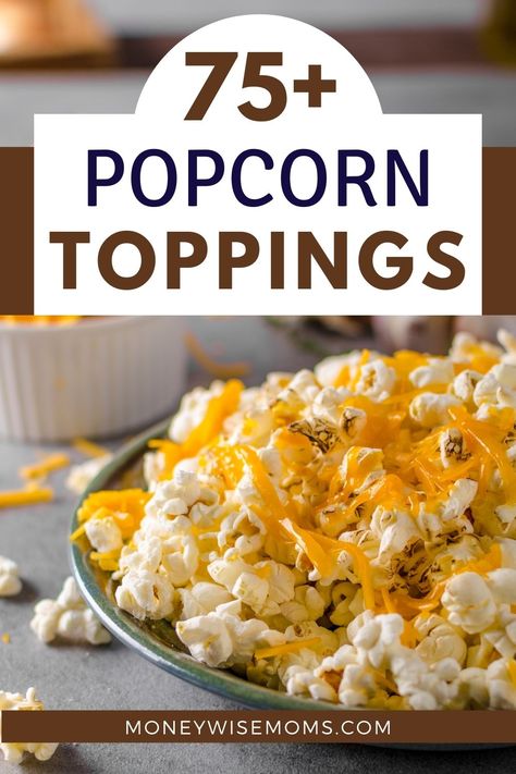 Savoury Popcorn Seasoning, Popcorn Topping Recipes, Diy Flavored Popcorn Recipes, Toppings For Popcorn, Things To Add To Popcorn, Things To Put On Popcorn, Popcorn Add Ins, What To Put On Popcorn, Popcorn Combinations