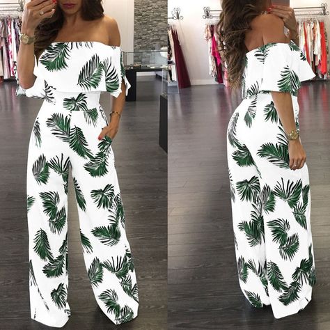 Loose Playsuit, Elegant Rompers, Loose Romper, Beach Jumpsuits, Off Shoulder Jumpsuit, Ruffle Jumpsuit, Womens Playsuits, Printed Jumpsuit, Ankle Length Pants