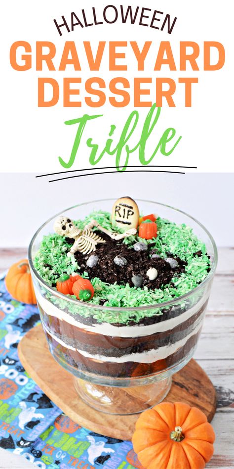 Halloween Graveyard Dessert Trifle Recipe #HalloweenDessert #HalloweenRecipe #cakeRecipe #triflerecipe Graveyard Dessert, Dessert Trifle, Cupcakes Recipes, Scrumptious Food, Halloween Graveyard, Trifle Desserts, Trifle Recipe, Halloween Baking, Soup Recipes Slow Cooker