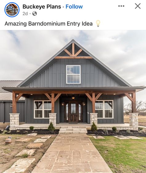 Beige Barndominium Exterior, Barndo Exterior Color Schemes, Dark Blue Barndominium, Blue Barndominium Exterior, Barndominium Gray Exterior, Slate Blue Barndominium Exterior, Charcoal Grey Barndominium, Grey Barndominium Exterior, Gray Barndominium Exterior