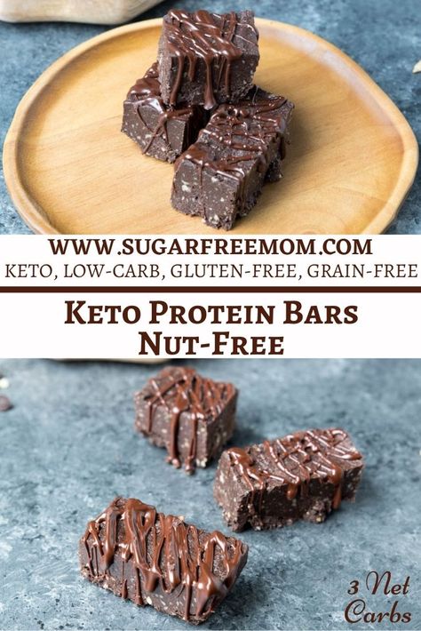 Sugar Free Low Carb Keto Chocolate Protein Bars (Nut Free) Meditranian Diet, Sugar Free Protein Bars, Thm Candy, Low Carb Protein Bars Recipe, Atkins Induction, Keto Protein Bars, Low Carb Bars, Low Carb Protein Bars, Healthy Protein Bars