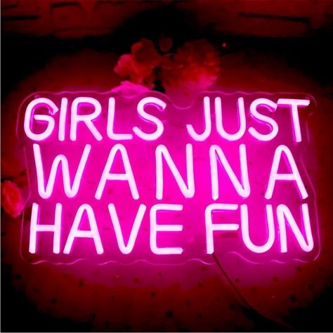 Office Work Space, Space Bed, Pink Led Lights, Neon Girl, Fun Sign, Bed Living Room, Girls Just Wanna Have Fun, Perfect Aesthetic, Wedding Bachelorette Party