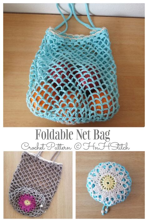 Foldable Pocket Shopping Bags Crochet Patterns - DIY Magazine Crochet Collapsible Bag, Foldable Crochet Market Bag, Crochet Foldable Market Bag Free Pattern, Crochet Flower Bag, Shopping Bag Pattern, Tote Crochet, Crochet Market, Bags Crochet, Crocheted Patterns