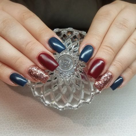 Navy Burgundy Nails, Teal And Burgundy Nails, Blue And Burgundy Nails, Navy And Burgundy Nails, Matte Nails Burgundy, Burgundy And Navy Nails, Winter Nails Burgundy, Burgendy Nails, Winter Nails Coffin