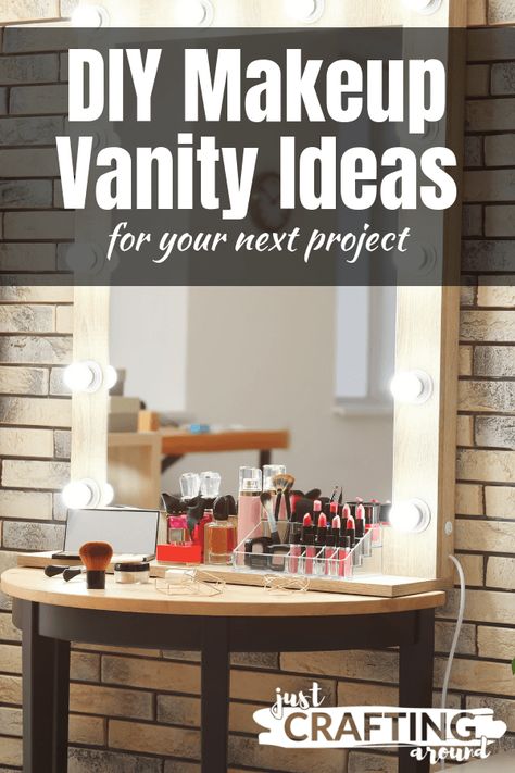 Easy Vanity Ideas, Diy Bedroom Vanity Small Spaces, How To Build A Vanity Makeup, Bedroom With Makeup Vanity Layout, Diy Vanity Table How To Build, Homemade Makeup Vanity, Make Up Vanity Ideas Diy, Diy Makeup Vanity Cheap, Homemade Vanity Ideas