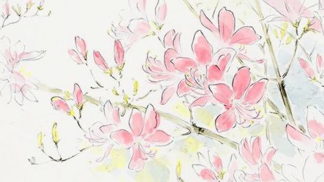 Princess Kaguya, Flowers, Wall, Green, Pink, White