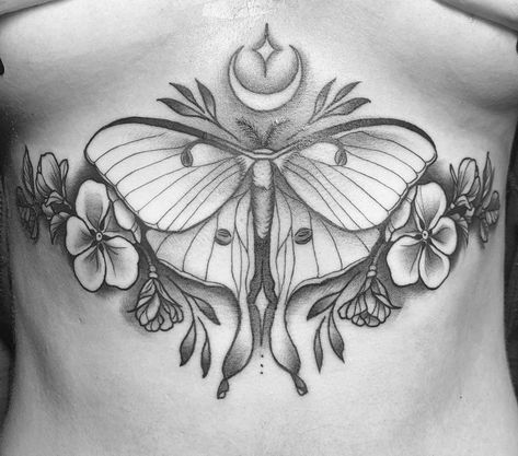 Emilee Seele (@girlwiththefoxtattoo) posted on Instagram: “Luna moth #tattoo #lunamoth #lunamothtattoo #underboobtattoo #underbust #sternum #blackandgrey #neotraditional #spektraxion #dynamicink…” • Jun 19, 2020 at 1:53pm UTC Sternum Luna Moth Tattoo, Luna Moth Stomach Tattoo, Moth Underbust Tattoo, Luna Moth Tattoo Sternum, Luna Moth Chest Tattoo Female, Moth Tattoo Underbust, Luna Moth Chest Tattoo, Luna Moth Sternum Tattoo, Sternum Tattoo Moth