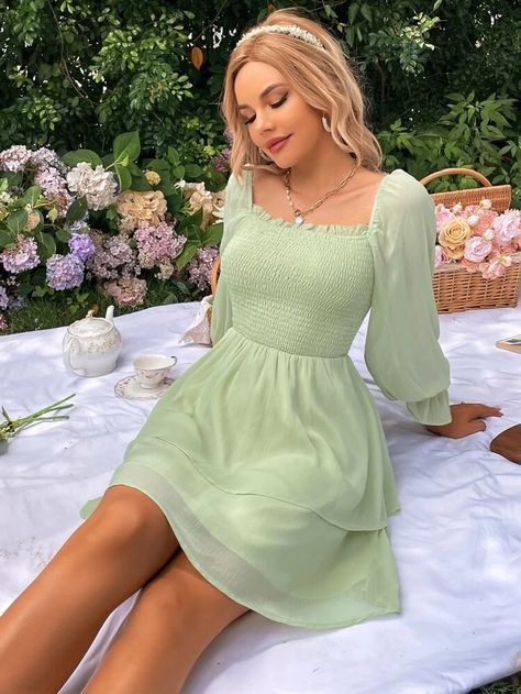 Sage Green Dress Short Casual, Pastel Green Dress Outfit, Light Green Dress Short, Pastel Dress Casual, Light Green Hoco Dress, Green Pastel Dress, Bd Outfits, Pastel Green Outfit, Light Green Dresses