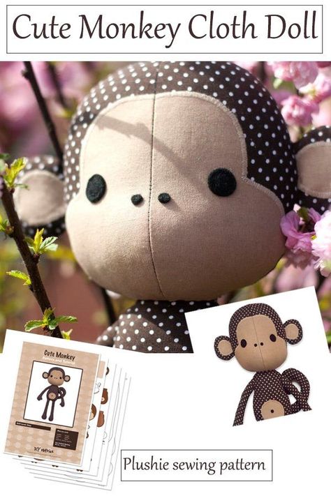 Monkey Doll Pattern, Monkey Plush Pattern, Stuffed Monkey Sewing Pattern Free, Monkey Pattern Sewing, Monkey Stuffed Animal Pattern, Monkey Sewing Pattern Free, Free Stuffed Animal Patterns Sewing, Sewing Patterns Plushies, Curious George Stuffed Animal