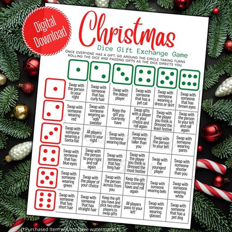 Dice Rolling Christmas Game, Dating Divas Christmas Games, Dice Present Exchange, Christmas Exchange Dice Game, Roll The Dice Christmas Gift Exchange, Gift Exchange Games Dice, Dice Exchange Gift Game, Dice Gift Exchange Game Printable, Christmas Dice Game Gift Exchange Rules