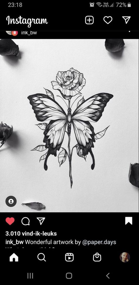 Butterfly With Woman Tattoo, Rose With Butterfly Tattoo Design, Flower Tattoos Butterfly, Rose And Butterfly Back Tattoo, Black Rose And Butterfly Tattoo, Unique Daughter Tattoos, Rose And Butterfly Neck Tattoo, Butterfly Tattoo Rose, Rose Tattoo Butterfly