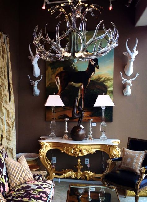 http://rutherfordsdesign.com/blog/ Antler Light Fixtures, Fun Lamps, Eclectic Chandeliers, Modern Glam Decor, Hunted Interior, Antler Lights, Fine Art Lighting, Antler Chandelier, Log Cabin Decor