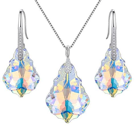 Swarovski & Sterling Silver CZ Baroque Drop Pendant Necklace Dangle Earrings Set                                                                              (FYI:  A small percentage of my links, including this one, are sponsored.  Thanks for looking and contact me anytime at cherrylsjewelry.com.) Fine Jewelry Display, Iridescent Necklace, Pageant Jewelry, Fine Jewelry Necklace, Fine Jewelry Earrings, Aquamarine Color, Christmas Jewelry Gift, Teardrop Dangle Earrings, Drop Pendant Necklace