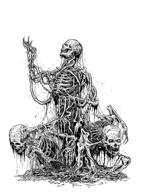 Metal Drawing, Goblin Art, Skeleton Drawings, Heavy Metal Art, Zombie Art, Macabre Art, Skull Artwork, Occult Art, Dark Tattoo