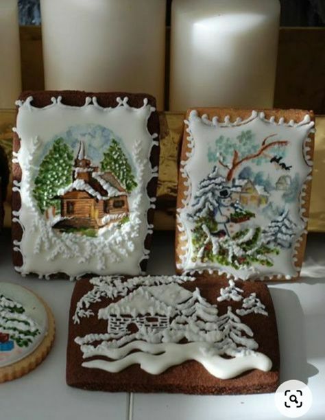 Gingerbread Designs, Painted Sugar Cookies, Art Cookies, Elegant Cookies, Painted Cookies, Hand Painted Cookies, Christmas Hand Painted, Paint Cookies, Winter Cookie