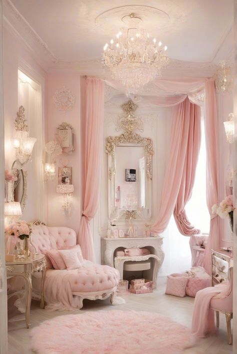 Fancy Home Aesthetic, Pink Shabby Chic, Elegant Pink Room Aesthetic, Princess Living Room Aesthetic, Pink Girly House, Vintage Girly Room, Dreamy Places, Vintage Girly Aesthetic, Vintage Pink Bedroom