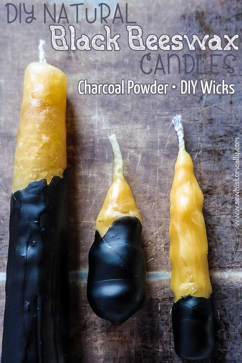 DIY Black Beeswax Candles - Natural With Charcoal Powder - Sew Historically Reuse Candle Wax, Diy Candle Wick, Diy Taper Candles, Beeswax Candles Diy, Candle Reuse, Candle Tutorial, Free Sewing Tutorials, Bee Wax Candles, Sand Candles