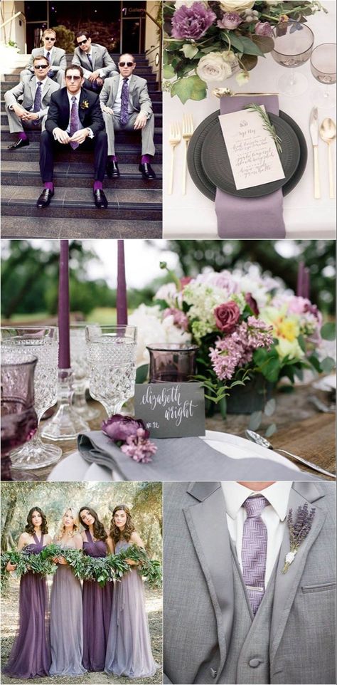 Grey Wedding Colors, Purple And Grey Wedding, Plum Wedding Colors, Wedding Color Palette Ideas, Grey Wedding Theme, Gray Wedding Colors, Wedding Color Palettes, How To Dress For A Wedding, Plum Wedding