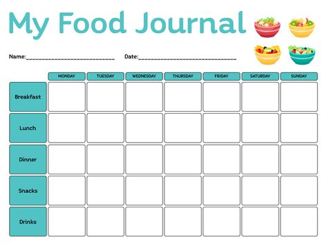 Printable My Healthy Eating Journal Template Weekly Food Log Printable Free, Eating Journal Food Diary, Food Log Printable, Gf Lunch, Bujo Templates, Eating Journal, Food Journaling, Food Journal Printable, Food Diary Printable