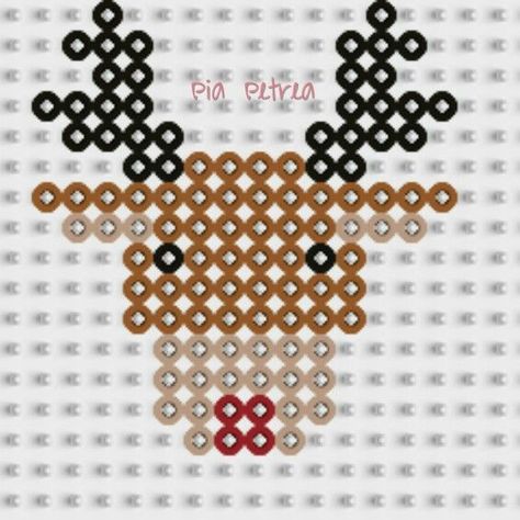 Rudolph -- perler beads Hama Beads Christmas, Perler Bead Designs, Perler Pattern, Perler Beads Ideas, Christmas Perler Beads, Rudolph Christmas, Pearl Beads Pattern, Hama Beads Design, Perler Bead Templates