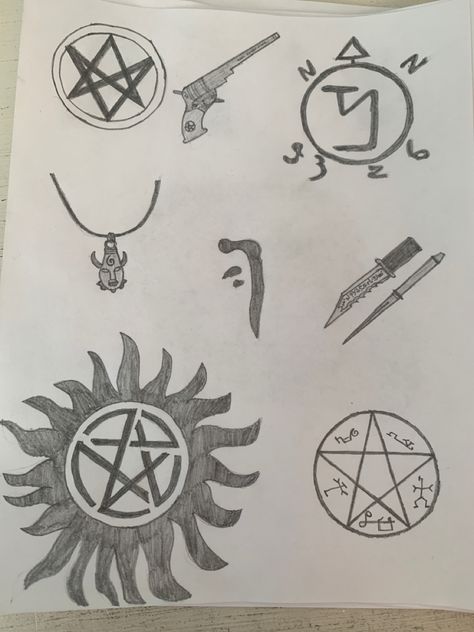 Spn Drawings Easy, Supernatural Sketches Easy, Dean Winchester Tattoo Ideas, Supernatural Drawings Sketches, Supernatural Doodles, Supernatural Gift Ideas, Supernatural Drawings, Supernatural Gifts, Ap Drawing