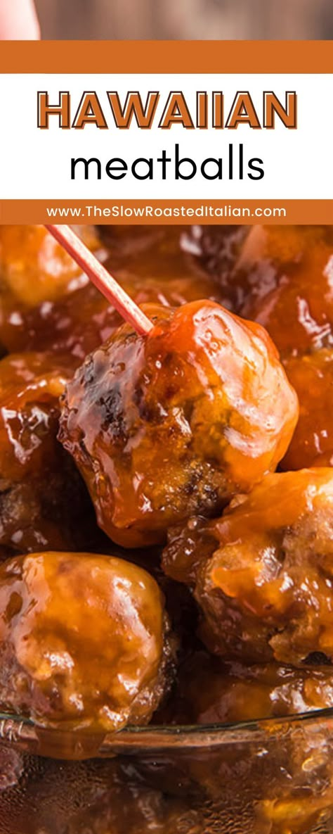 Hawaiian Meatballs capture all the best flavors of the Islands with lightly seasoned beef and a tangy pineapple glaze. The secret to these sweet and sour meatballs is the deliciously sticky sauce. Not only is it soaked into every bite, but it creates a glossy coating that lets these beauties shine! Bbq Meatballs Grape Jelly Chili Sauce, Pineapple Sweet And Sour Sauce Hawaiian Meatballs, Pineapple Sauce For Meatballs, Sweet Meatball Sauce, Hawaiian Meatballs Stovetop, Sweet Ans Sour Meatballs Easy, Sweet And Sour Meatballs Crockpot Frozen, Sweet And Tangy Meatballs, Sweet Sauce For Meatballs