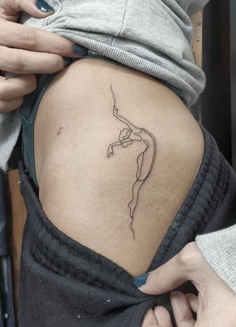 Free Woman Tattoo, Minimalist Dance Tattoo, Small Dance Tattoo, Dance Inspired Tattoos, Ballet Tattoo Ideas, Dancing Women Tattoo, Dance Tattoo Ideas Dancers, Dancer Tattoo Ideas, Dancing Tattoos