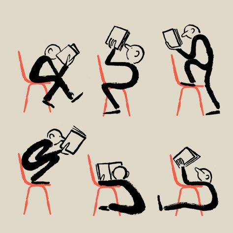 Reading Positions, Jean Julien, Pompidou Centre, Jean Jullien, Minimal Color Palette, Adobe Illustrator Design, Birthday Gifts For Best Friend, Doodle Illustration, Simple Illustration