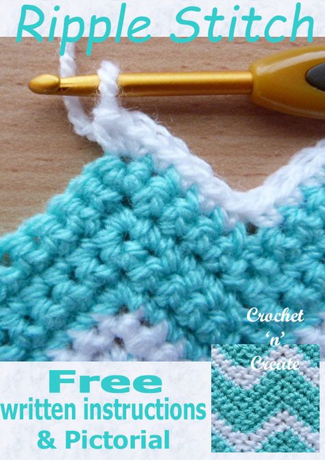 Single crochet ripple stitch pictorial also known as chevron, a free tutorial in pictures on how to crochet this lovely design. CLICK to learn this pattern. | #crochetncreate #crochetstitch #crochettutorial #crochetpictorial #crochet #crochetlearning #howto #crochetpattern #freecrochetpattern #easypattern #freepattern #forbeginners #diy #crafts One Color Crochet Blanket Patterns Texture, Two Color Crochet Blanket Pattern Free, Multicolor Yarn Crochet Patterns, Free Baby Afghan Crochet Patterns, Crochet Border For Chevron Blanket, Double Crochet Ripple Afghan Pattern Free, How To Crochet Chevron Pattern, Whip Stitch Crochet, Crochet Afgans Patterns