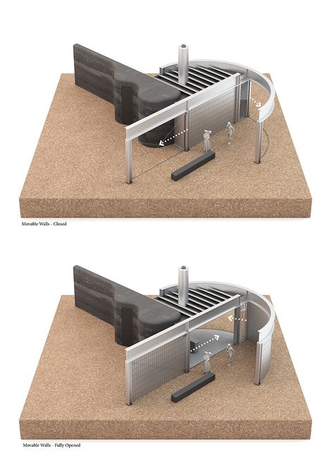 movable walls slide along curved path opening up LMTLS' studio house Food Shelf Life, Korean Beauty Store, Studio House, Movable Walls, Terracotta Roof, India Architecture, House Essentials, French Castles, Curved Walls