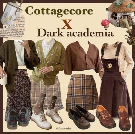 Cottagecore Academia Aesthetic Outfit, Dark Academia X Cottagecore Outfits, Cottage Academia Aesthetic Outfits, Cottage Core Academia Outfits, Academia Cottagecore Outfits, Dark Academia Cottagecore Outfit, Herbology Outfit, Cottage Academia Outfits, Cottagecore Academia Outfits