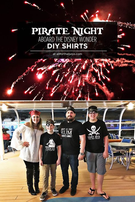 Pirate Night aboard the Disney Wonder + DIY Pirate Tees! Costume ideas for a Disney Cruise. Dcl Pirate Night, Disney Cruise Pirate Night Outfits, Disney Pirate Night Costumes, Disney Cruise Pirate Night Outfit, Disney Cruise Pirate Night, Disney Projects, Diy Pirate, Pirate Costume Diy, Disney Fantasy Cruise