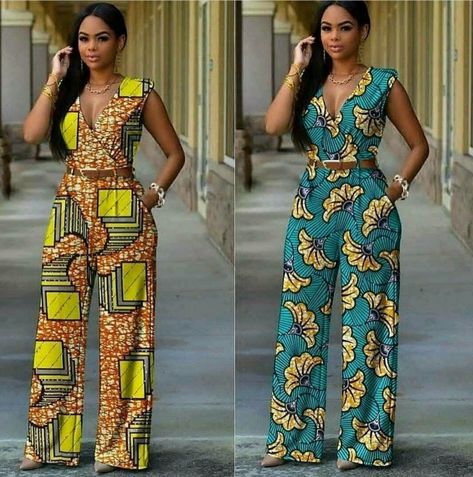 Traditional Jumpsuit African Prints, Kitenge Jumpsuits For Women, Modern African Fashion, Modern Jumpsuit, Ankara Pants, Fancy Gown, African Print Jumpsuit, Maxi Design, Fancy Frocks