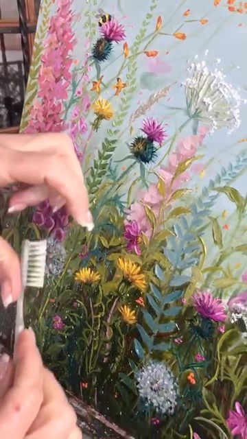 Cathy Lewis Art, Wildflowers Canvas Painting, Wild Flower Painting Acrylic Tutorial, Wild Flower Acrylic Painting, Wild Flowers Painting Acrylic, Painting Wildflowers Acrylic, Abstract Wildflower Painting, Wildflower Acrylic Painting, How To Paint Wildflowers