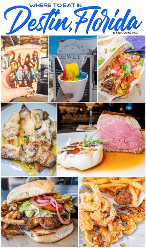 Where To Eat in Destin, FL - the best places to eat in the Destin, Florida area. Drinks, lunch, dinner, happy hour, dessert - we've got you covered! From dives to fancy steakhouses and everything in between! Boshamps, Mimmo's, The Gulf, Seagar's Prime Steaks, Dewey Destin's, The Wine Bar, The Ocean Club, Lulu's. #florida #destin #travel #wheretoeat #beach #beacheats Destin Florida Restaurants, Florida Destin, Destin Florida Vacation, Rosemary Beach Florida, Prime Steak, Sanibel Island Florida, Florida Food, Vacation Florida, Florida Restaurants