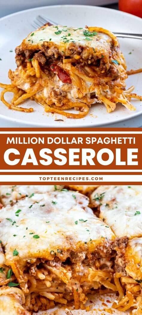 Million Dollar Spaghetti Casserole - Top Recipes Million Dollar Spaghetti Casserole, Spaghetti Casserole Recipe, Spaghetti Recipes Easy, Million Dollar Spaghetti, Baked Spaghetti Recipe, Spaghetti Casserole, Pasta Dinner Recipes, Baked Spaghetti, Easy Casserole Recipes