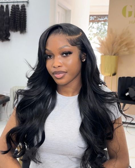 RG Wigs | Client cam 😍 Pre made frontal wig install , lightly layered 💖 Glue: @grippedglue | Instagram Frontal Wig Hairstyles Layers, New Wig Styles, Layered Frontal Wig Side Part, Half Up Half Down Frontal Hairstyles, Styles To Do With Wigs, Layered Wig Install, Styled Frontal Wig, Prom Frontal Hairstyles, Layered Side Part Wig With Curls