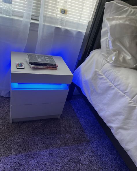 Amazon.com: HALLOLURE Led Nightstand for Bedroom Modern White Nightstand with LED Light Tall Beds... Tall Beds, Led Nightstand, Tall Bedside Table, Led Bedside Table, Nightstand Modern, Bedside Units, Drawers For Bedroom, Tall Bed, Low Profile Platform Bed