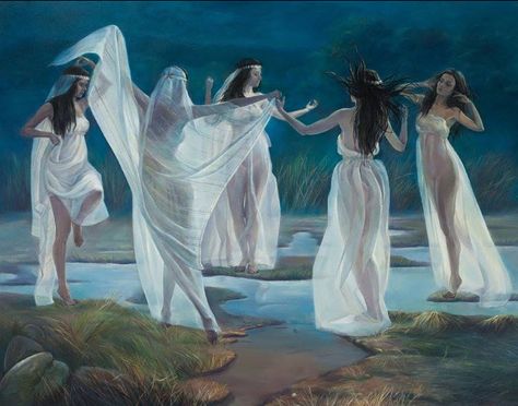 HAPPY BLAGOVETS, 25 March: In Bulgarian folklore Blagovets marks the real beginning of spring. Samodivi, the nymphs of the woodland and waters return to our world from their winter abodes. image source: internet Lovely Paintings, Triple Goddess, Arte Inspo, Fairytale Art, Greek Myths, Percy Jackson, Graphic Novel, The Moon, Visual Art