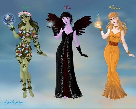 Gaia-Earth, Nyx-Night, Hemera-Day Gaia Goddess Art, Hemera Goddess, Gaia Goddess, Mother Earth Art, Style Roots, Goddess Outfit, Boho Goth, Supernatural Art, Goth Fairy