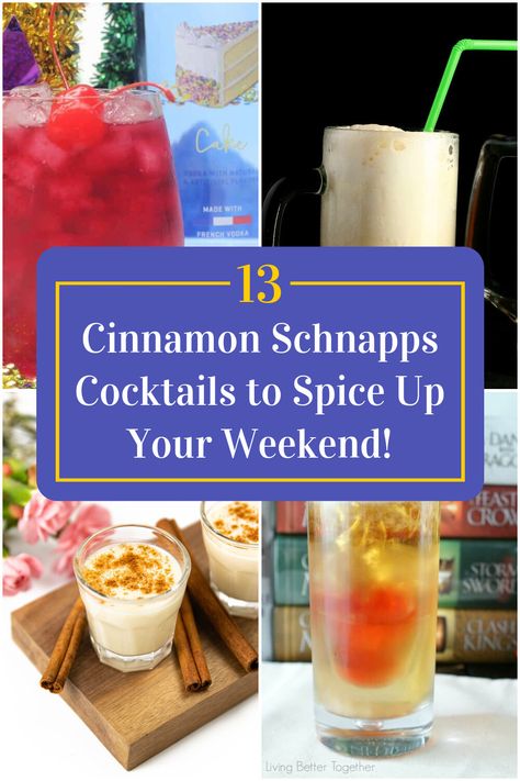 Collage of 4 cinnamon schnapps cocktails. Cinnamon Schnapps Drinks, Cinnamon Vodka Drinks Recipes, Cinnamon Cocktail, Cinnamon Schnapps, Vodka Recipes Drinks, Make Cocktails, Cinnamon Desserts, Easy To Make Cocktails, Prosecco Cocktails