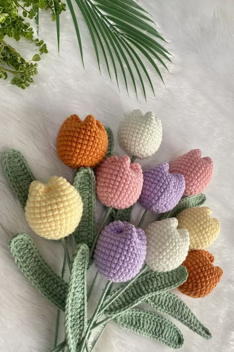 CROCHET TULIP : Step by Step Crochet Tulip Tutorial 🌹🌹🌹🌹 | How to Crochet Flowers #crochettulip #crochetflower #easycrochet #tulip Materials: 1. Cotton Yarn 4ply size 2 mm. 2. Crochet Hook No.4 size 2.5 mm. 3. Wire length 30 cm. 4. Polyester fiber 5. Glue 6. Scissors 7. Needle Support my channel with your likes 💖and comments. Thanks! 🥰 Crochet Tulip, Crochet Flower Blanket, Crochet Flowers Easy, Easy Crochet Animals, Yarn Flowers, Crochet Bouquet, Easy Crochet Projects, Valentines Crochet, Crochet Shop