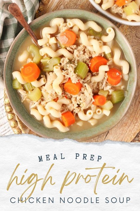 Protein Chicken Noodle Soup, Stovetop Chicken Noodle Soup, Soup High Protein, Chicken Noodle Soup With Rotisserie, Low Carb Chicken Noodle Soup, Soup With Rotisserie Chicken, Chicken Noodle Soup Healthy, High Protein Soup, Protein Soup Recipes