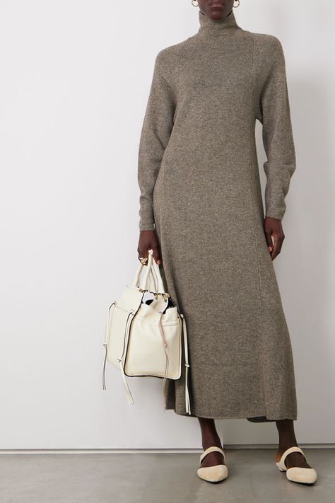 Best Knitted Dresses | SheerLuxe Minimalist Brands, The Round Up, Stylish Maxi Dress, Knitted Dresses, Grey Maxi Dress, Ribbed Knit Dress, Striped Turtleneck, Oversize Knit, Wool Turtleneck