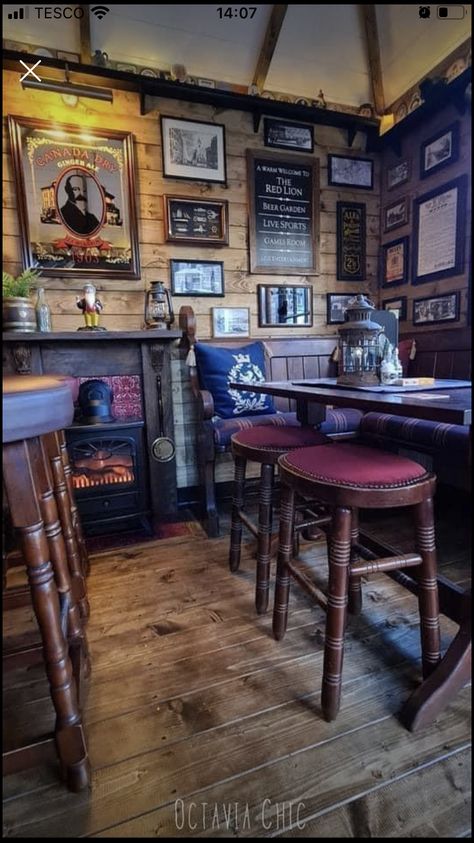 Micro Pub Interior, Man Shed Interior Ideas, Backyard Pub Shed, Tavern Ideas, Home Pub Ideas, Pub Basement, Basement Pub, Irish Pub Decor, Backyard Pub