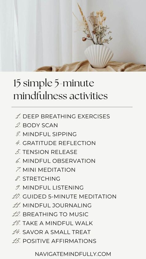 5 minute mindfulness Mindfulness Activities For Teens, 5 Minute Meditation, Wellbeing Activities, Minimalism Challenge, Zen Mind, Daily Mindfulness, 2025 Goals, Release Tension, Practice Mindfulness