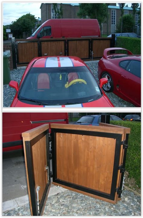 Retractable Gate Diy, Diy Gate Driveway, Gate Within A Gate, Accordion Gate Outdoor, Folding Fence Gate, Retractable Driveway Gate, Car Gate Ideas, Folding Gates Driveway, Bifold Driveway Gate Diy