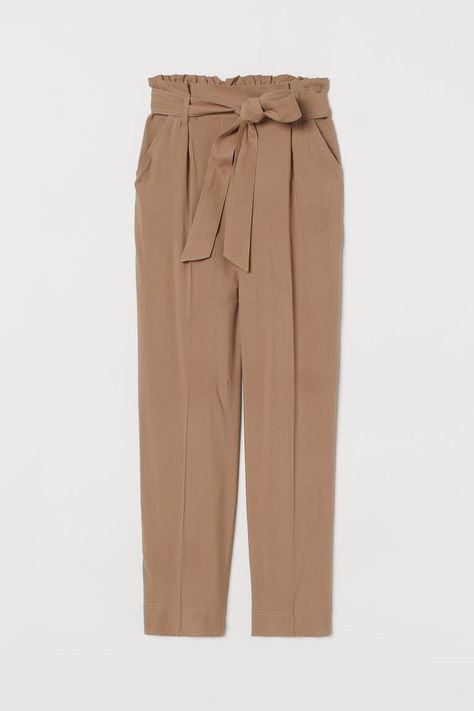 Shop Looks by Prints, Neutrals, Capsule Wardrobes from Personal Stylists Paper Bag Trousers, Paperbag Hose, Smocked Tube Top, Bag Pants, Dark Beige, Dark Khaki, Ankle Length Pants, Viscose Fabric, Khaki Green