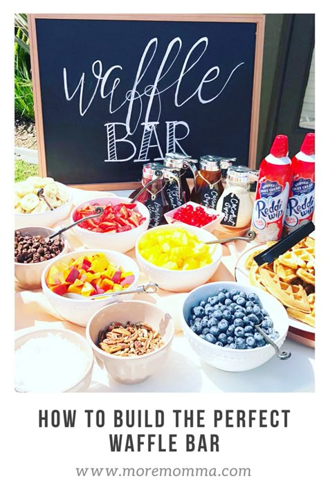 Waffle Bar Toppings, Waffle Bar Ideas, Diy Waffle Bar, Diy Waffles, Brunch Waffles, Graduation Brunch, Brunch Bar, Waffle Bar, Homemade Waffles